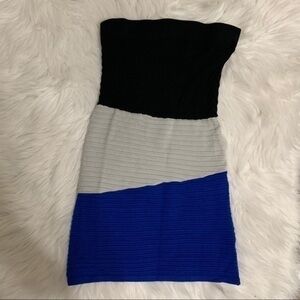 Black, Gray and Blue Tube Top Bodycon Dress Medium